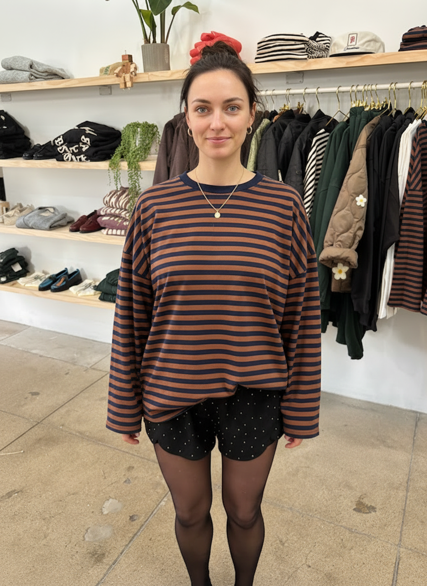 Mod Stripe Tee- Navy & Mahogany